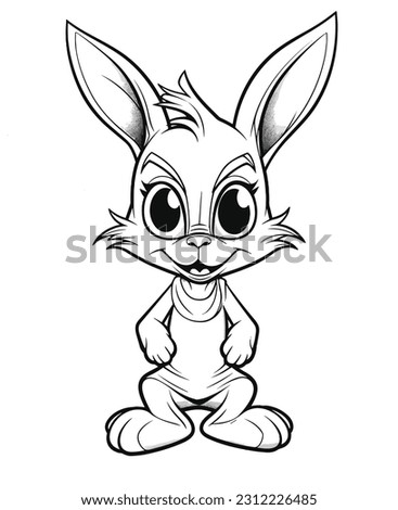 funny cartoon rabit in black and white