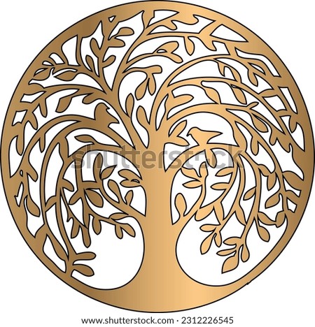 Decorative Celtic Tree of Life Vector, Ornament pattern  round wood is suitable for laser cutting of metal and wood.
