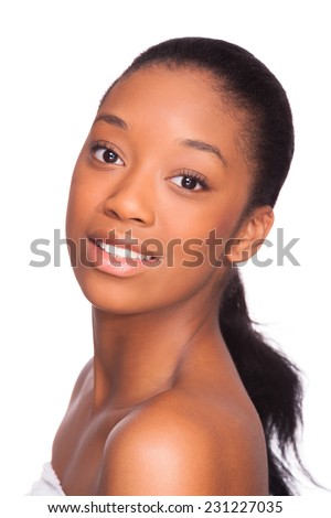 Beautiful african american woman face- Black people, Isolated over white background