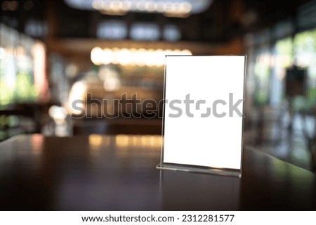Stand display mockup Menu frame tent card blurred background design key visual layout in cafe space for text promotion to business advertising