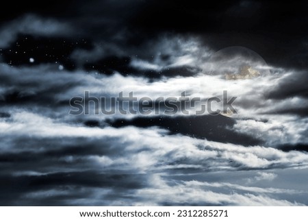 Cloudy full moon sky with stars