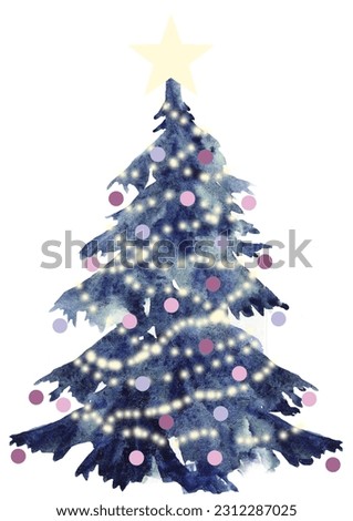Watercolor Christmas tree with decorations