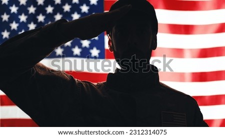 Soldier with Usa Flag On background