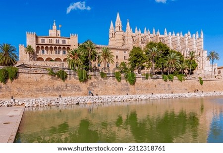 Cathedral of Santa Maria of Palma (La Seu) and Royal Palace of La Almudaina, Palma de Mallorca, Balearic islands, Spain Royalty-Free Stock Photo #2312318761