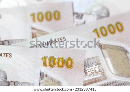 New UAE banknotes banknotes of one thousand, paper money closeup. High quality photo.