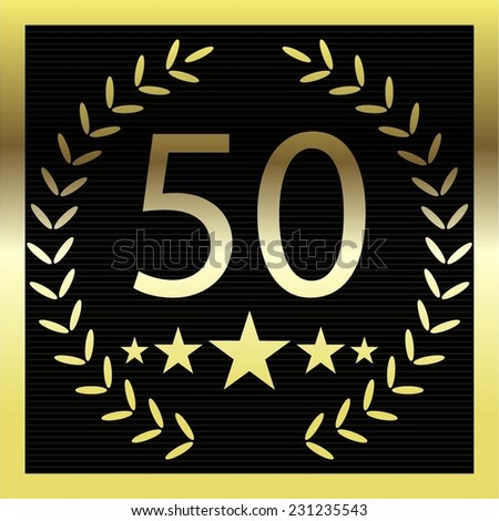 Vector illustration of 50 years anniversary. 5 gold stars and laurel wreath