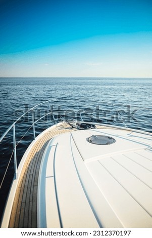 View from the Yacht sailing in warm summer day, modern boat on water Royalty-Free Stock Photo #2312370197