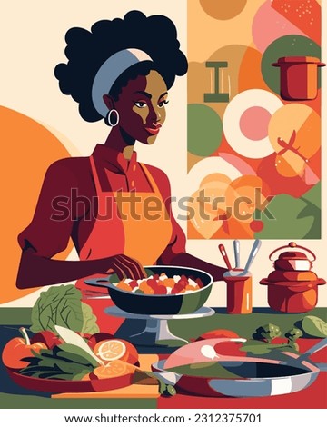 A successful female chef cooking in kitchen