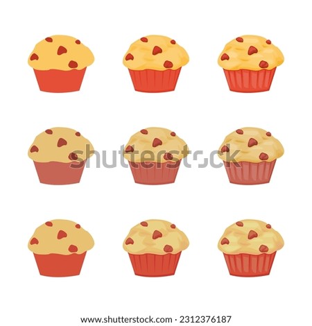A vector drawn muffin strawberry illustration with various colors and amount of details