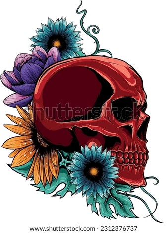 vector illustration of Skull with flower ornament on white background