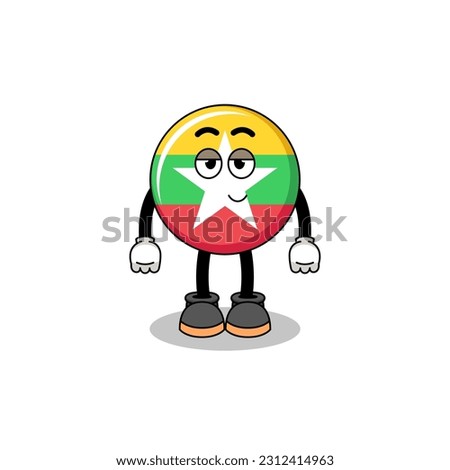 myanmar flag cartoon couple with shy pose , character design
