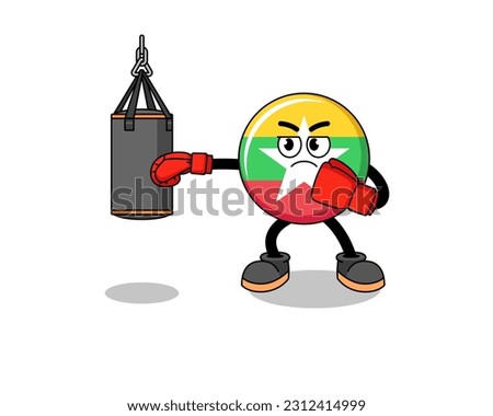 Illustration of myanmar flag boxer , character design