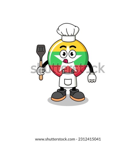 Mascot Illustration of myanmar flag chef , character design