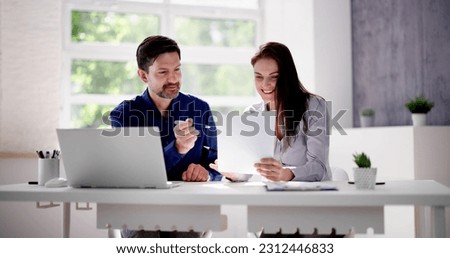 Business Man Employee Working In Office With Colleague