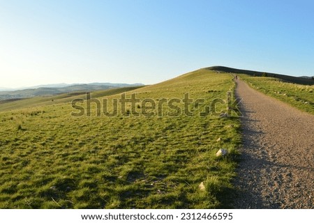 A hiker on Waterworks hill in Montana. Royalty-Free Stock Photo #2312466595