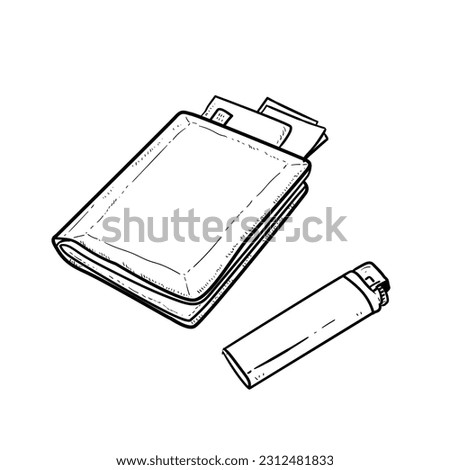 Sketch Wallet with Lighter on the ground isolated on white background vector modern illustrations