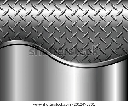 Metal background shiny chrome metallic with diamond plate texture, silver polished steel  texture wallpaper 3d vector illustration.