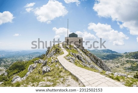 Pathway back to the Mausoleum of Petar II Petrovic-Njegos pictured from the lookout point on Mount Lovcen in Montenegro in May 2023. Royalty-Free Stock Photo #2312502153