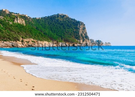 Cleopatra beach with sea, sand and rocks in Alanya, Antalya, Turkey. Royalty-Free Stock Photo #2312504471