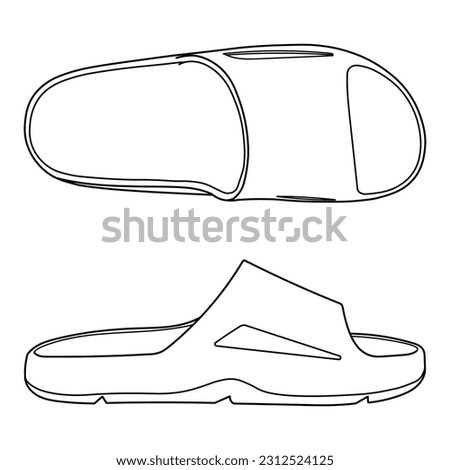Flip flop sandal shoes for men. Diferent wievs: Up, Top side, outline vector doodle illustration. Flip flop sandal shoes for men. Up side vector doodle illustration. Royalty-Free Stock Photo #2312524125