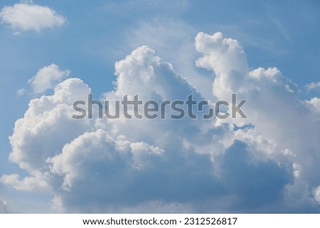 white cumulus clouds on blue sky weather and nature. rain and thunderstorm celestial bodies, screensaver background seasons. sky view