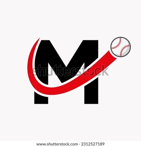 Letter M Baseball Logo Concept With Moving Baseball Icon Vector Template
