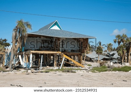 Destroyed Houses and neighbourhoods after Hurricane Ian in Fort Myers Florida Sea Front, USA Royalty-Free Stock Photo #2312534931