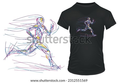 Running man drawn with brush strokes. Vector illustration for tshirt, hoodie, website, print, application, logo, clip art, poster and print on demand merchandise.