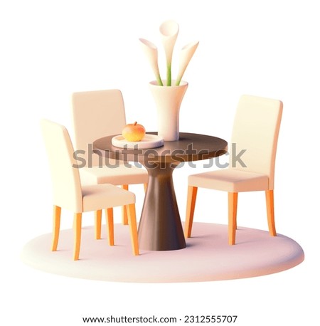 Vector dining table with chairs illustration. Modern furniture. Round dining table and seats Royalty-Free Stock Photo #2312555707
