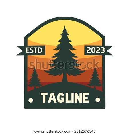 pine tree and camping badge vector in forest.design for outdoor adventurer