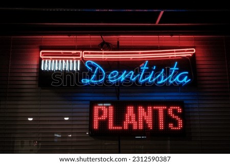 Dentist neon sign at night, Dover, New Jersey