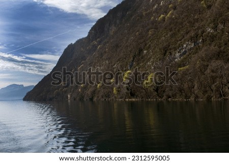 Mountain and water view of lake du Bourget Savoie region  