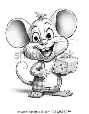 funny cartoon mouse in black and white