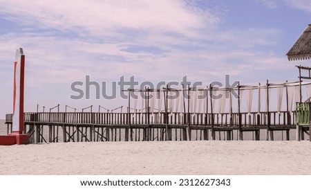 Photo spots for local tourists on Cemara Kembar beach. Copy space for text. Background concept 