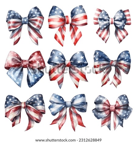 Set of watercolor vector USA bows