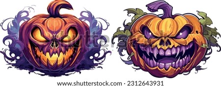 Halloween Angry Pumpkin Heads Pack, Digital Vector Artwork on a Transparent Background