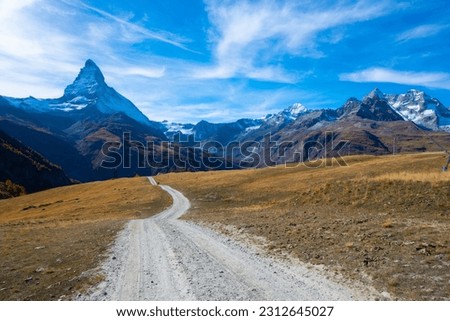 A beautiful hiking trail with beautiful views of Mount Matterhon.Zermatt Switzerland.; Royalty-Free Stock Photo #2312645027