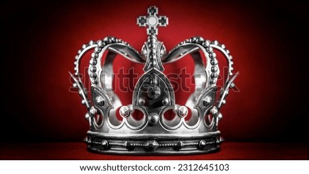 Crown. Golden crown on red velvet background. Royalty-Free Stock Photo #2312645103