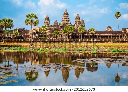 Angkor Wat temple in Siem Reap in Cambodia. Angkor Wat is the largest religious monument in the world. Royalty-Free Stock Photo #2312652673