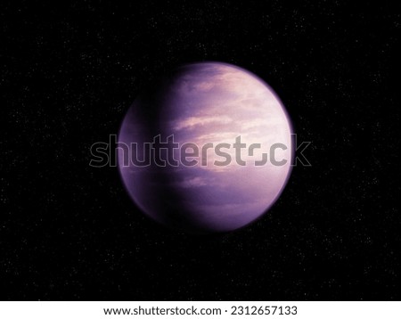 Extrasolar Planet a few light years from Earth. Realistic exoplanet covered with clouds. Alien world in the depths of space.