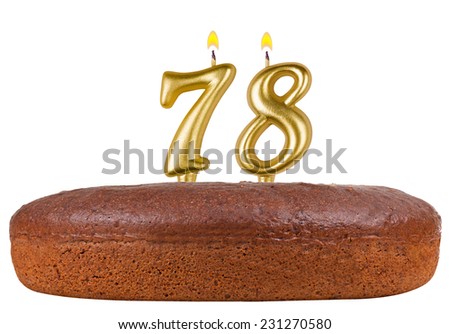 birthday cake with candles number 78 isolated on white background