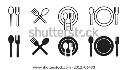 Fork and spoon icon vector set. Restaurant utensil symbol. Dinner dish or plate with spoon and fork sign outline for apps and websites. Royalty-Free Stock Photo #2312706493