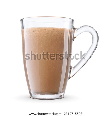 Fresh chocolate milk drink or milkshake in glass mug isolated on a white background with clipping path.