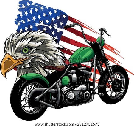 vector illustraton a motorcycle with the head eagle and american flag