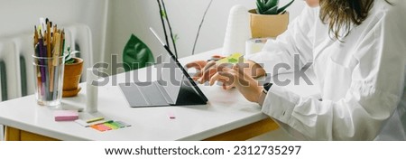 guy laptop sitting on white sofa online training communication. High quality photo