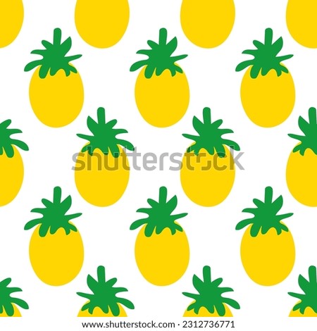 Pineapple doodle seamless pattern. Simple hand drawn fruit, minimal childish print. Vector illustration isolated on white background