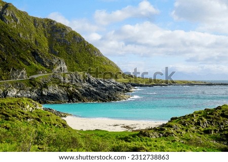 Norwegian Scenic Routes Andoya Sandy Beach Along Coastal Road          Royalty-Free Stock Photo #2312738863