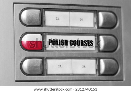 On the intercom there is a button with the flag of Poland and the inscription - Polish language courses. Royalty-Free Stock Photo #2312740151