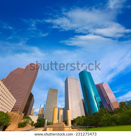 Houston skyline from Tranquility Park in Texas US USA