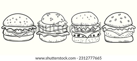 Cute hand-drawn burger in doodle style. Burgers illustration set Royalty-Free Stock Photo #2312777665